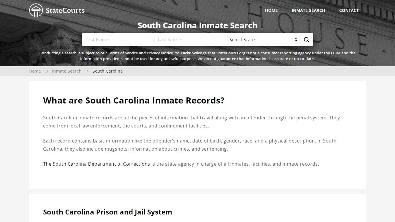 South Carolina Inmate Search, Prison and Jail Information - StateCourts